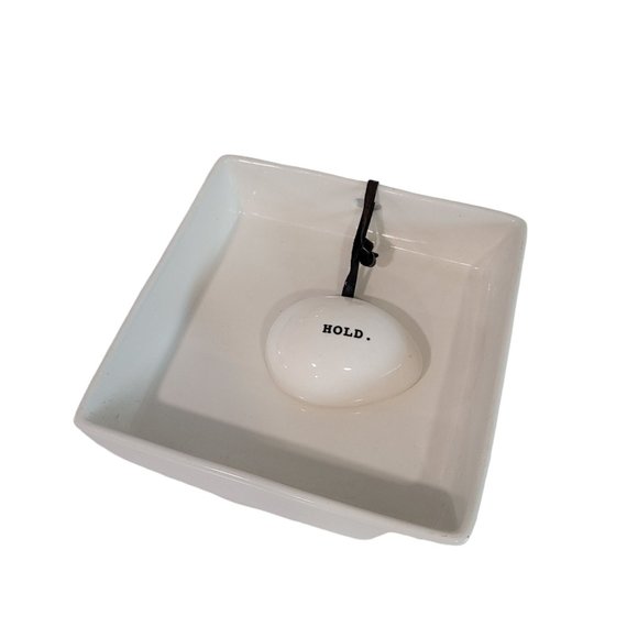 Rae Dunn 6.5" Stoneware Napkin Holder with "HOLD" Weight White #19551 - Picture 3 of 8